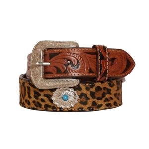 Cheetah Print Hair On Hide Leather Belt